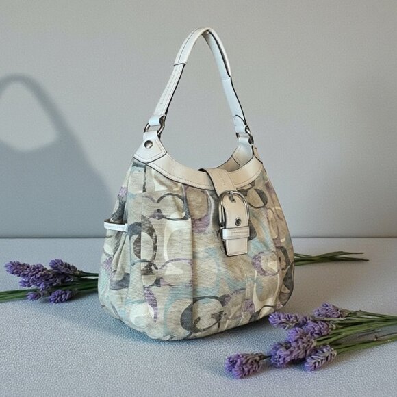 Coach Handbags - Vintage White, Purple, and Blue Coach Signature Shoulder Bag